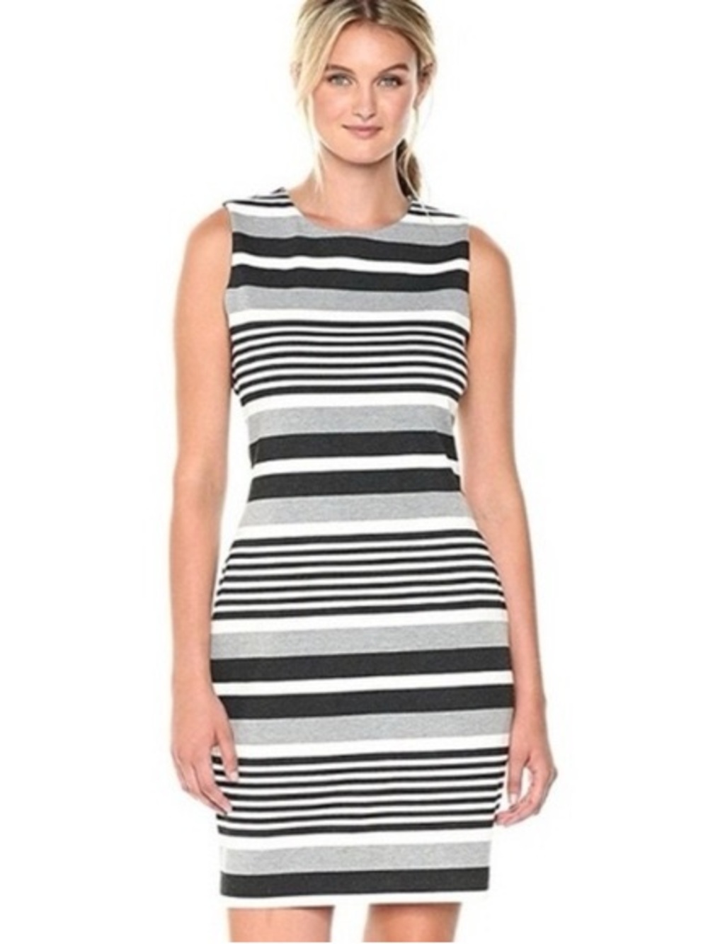 ❤️Price Drop❤️Calvin Klein Collection Black and White Striped Midi Sheath Dress